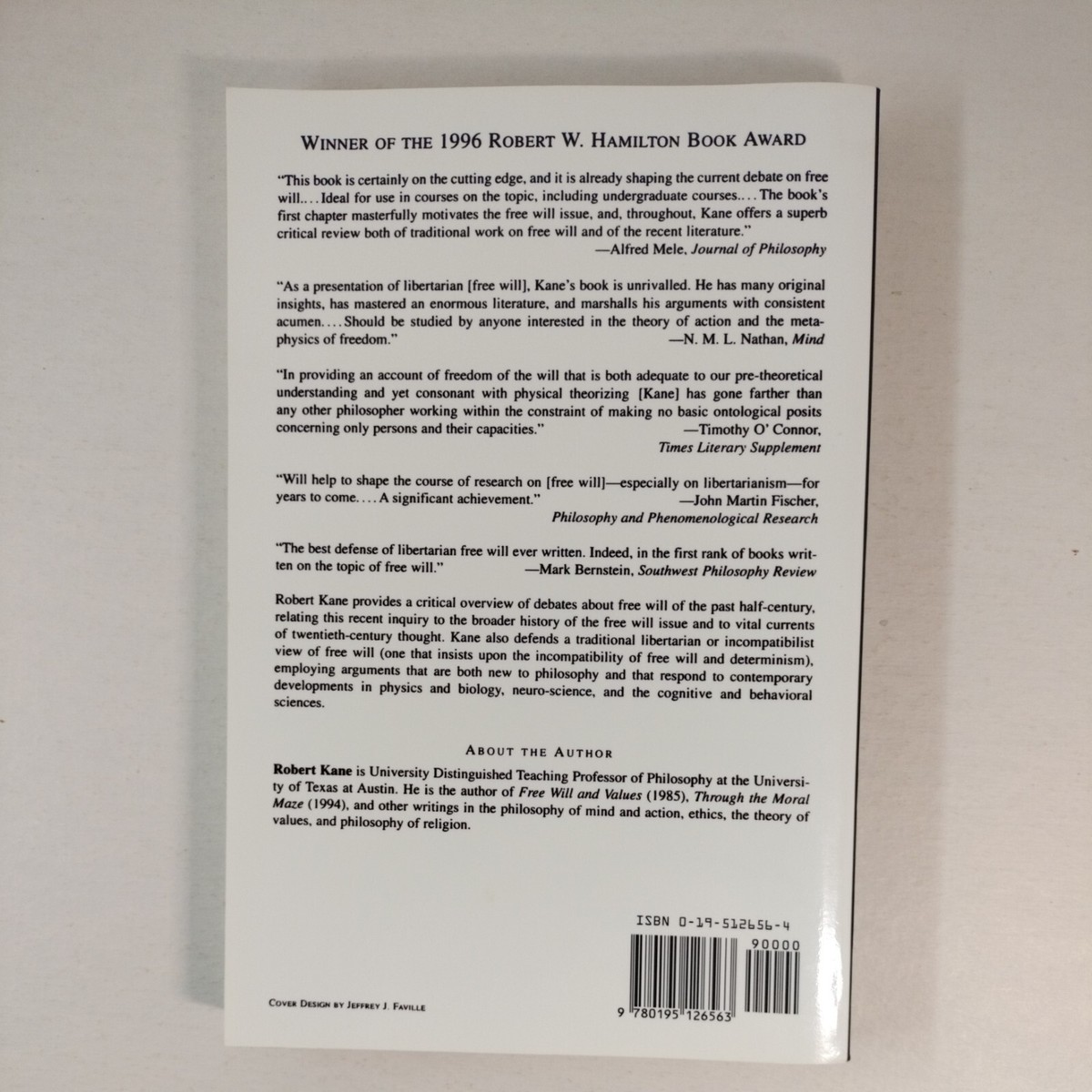 The Significance of Free Will by Robert Kane PB 1998 9780195126563 