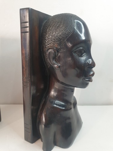 Pair Of Vintage Handcarved Ebony Bookends African Man & Woman Busts - Picture 15 of 21