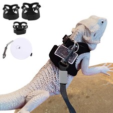 3 Pack Adjustable Soft Leather Bearded Dragon Harness & Retractable Leash Set