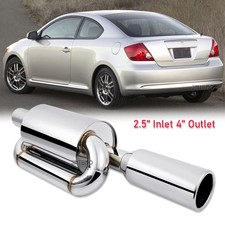 2.5 Inlet 4.0 Out Twin Loop Muffler Exhaust Tip Chrome For 2005-2010 Scion Tc