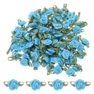 100 Stck. Seeblaue Bandrosen 5/8 Zoll x 1-3/16 Zoll Mini Rosen zum Basteln Blumen