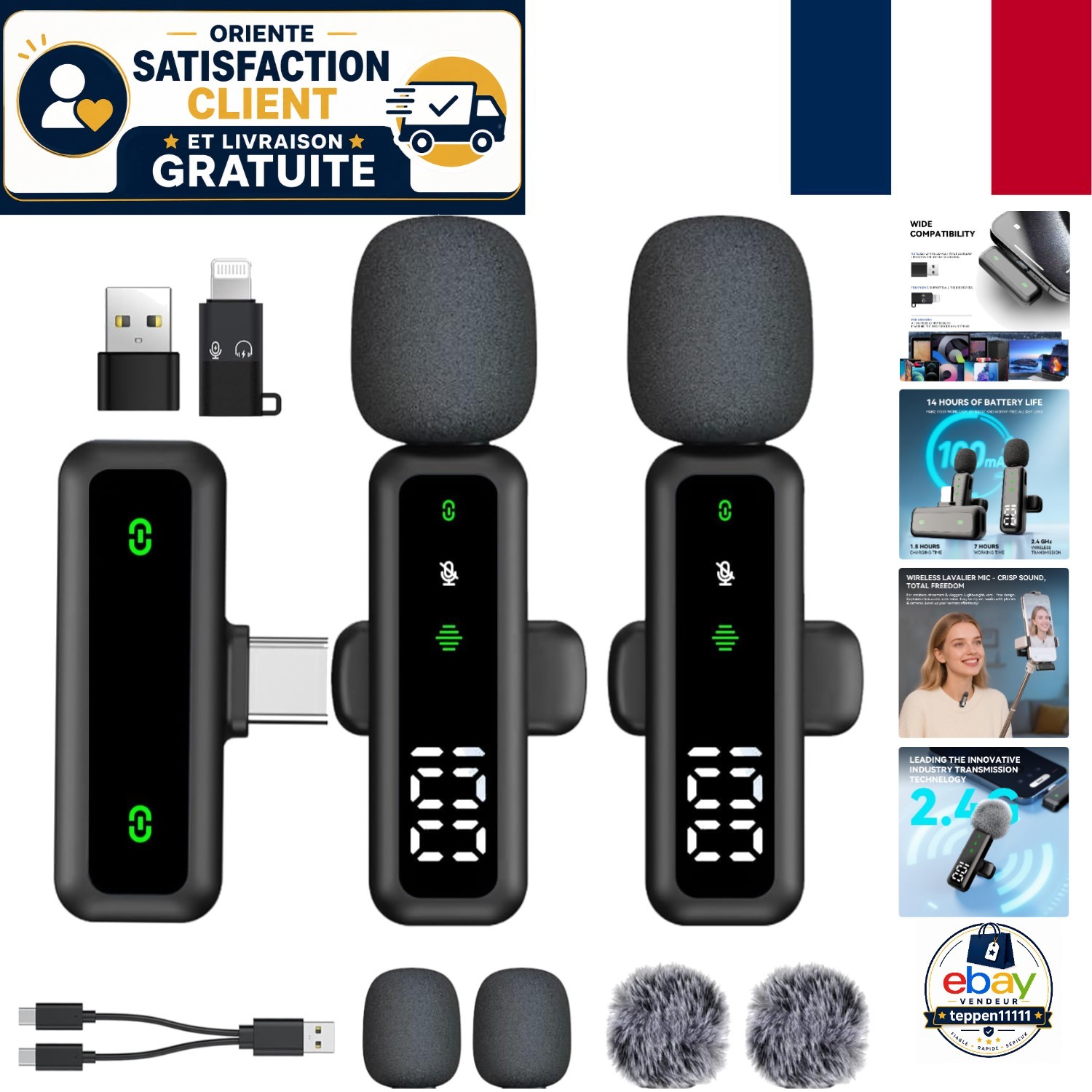 Microphone Lavalier sans fil réduction de bruit active pour vidéo