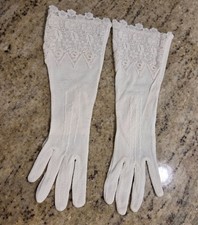 Vintage Womens Size XS S Off White Knit Tatting Lace Look Formal 11" Long Gloves