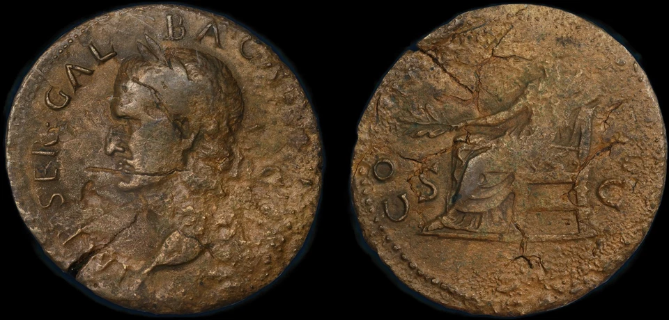 Ancient Roman Empire Orichalcum AE Sestertius Galba AD 68-69 Oct AD 68 ANACS F12 - Image 3 of 3