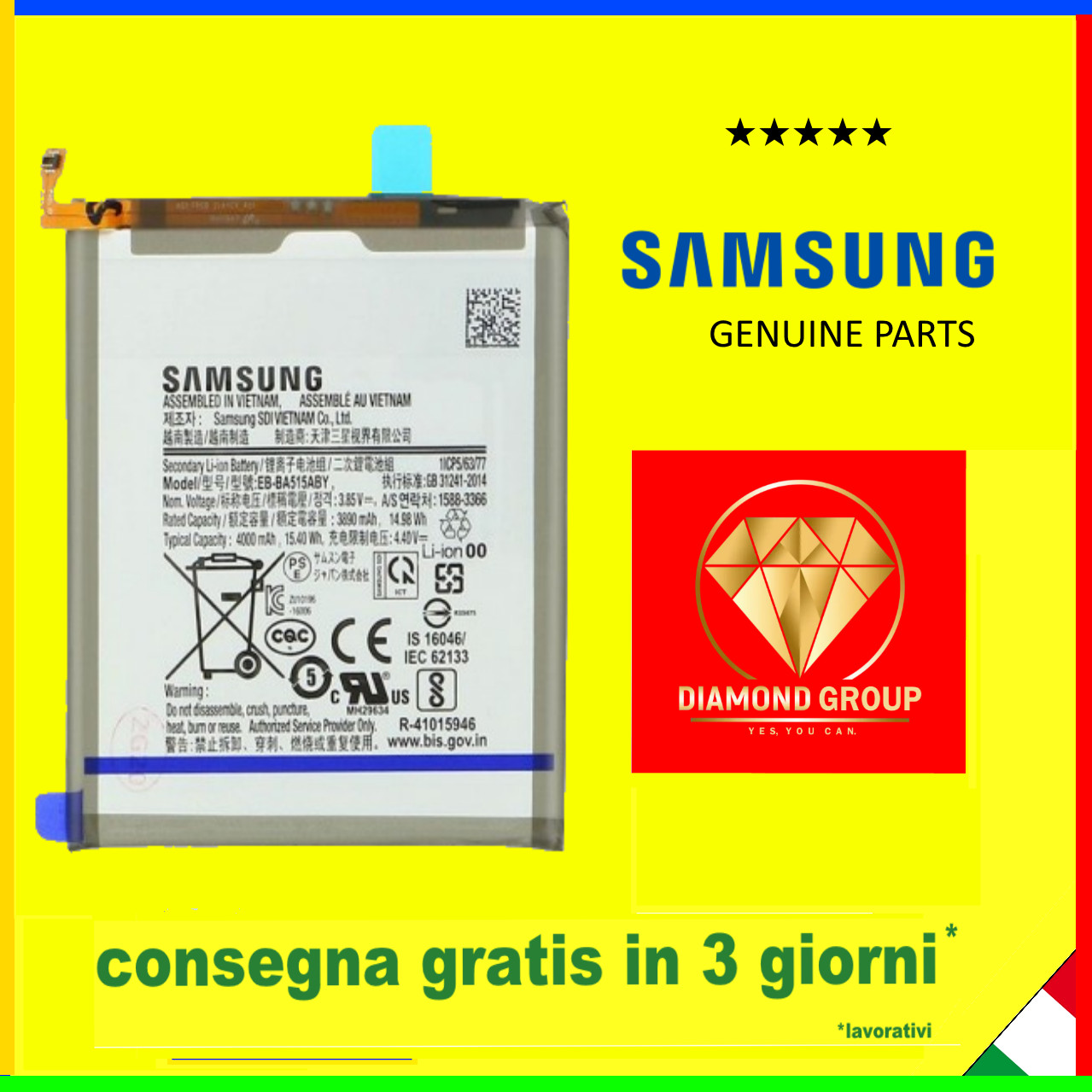 BATTERIA ORIGINALE EB-BA515ABY PER SAMSUNG GALAXY A51 SM-A515 F PROD. 03/2026