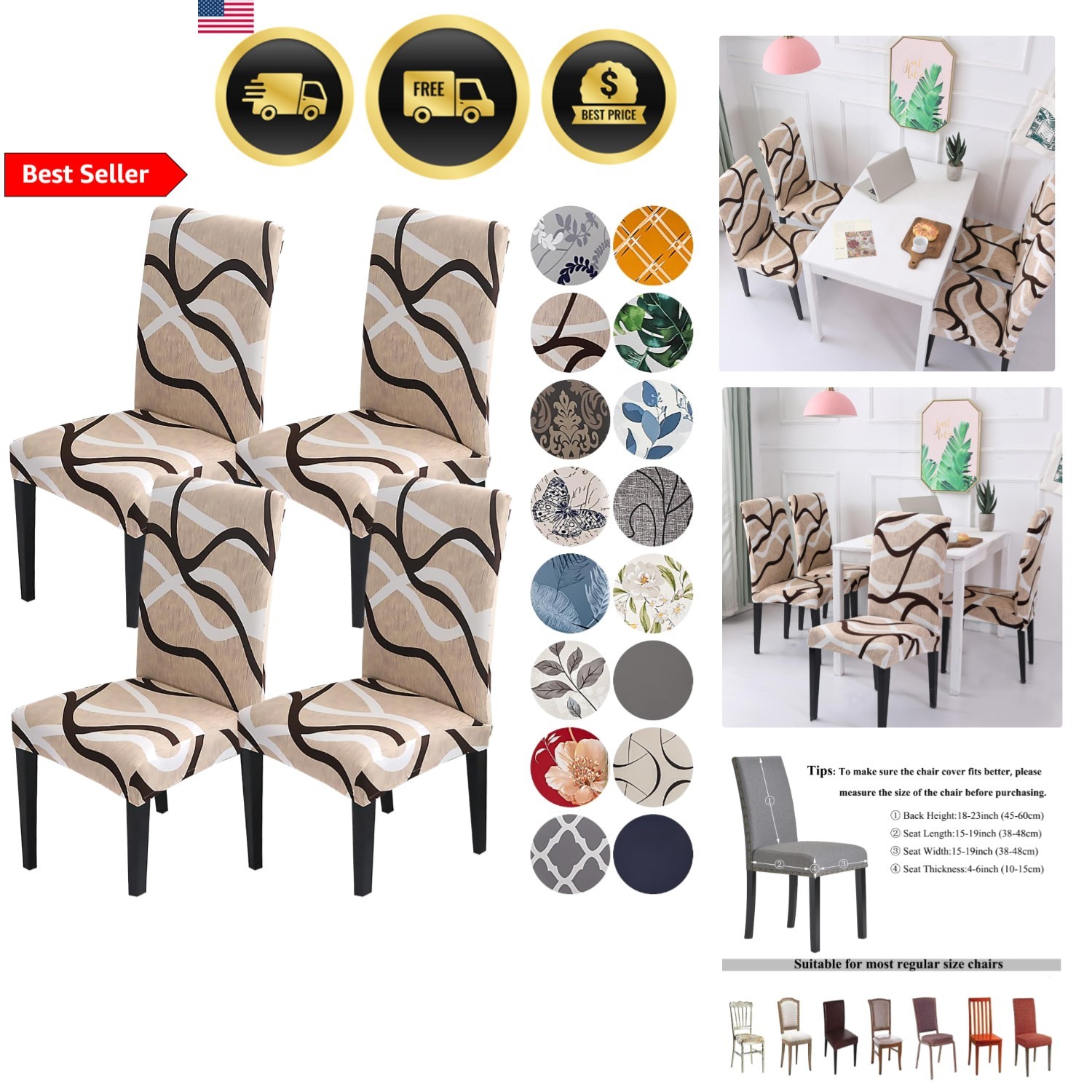 Dining Chair Slipcovers Set of 4 Spandex Polyester Stretch Washable Modern