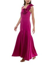 Taylor Women's Rosette Trim Square Neck Flounce Hem Gown Color Magenta MSRP $248