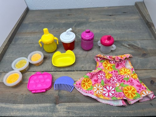 Baby Alive Doll Accessories Huge Lot Food Sippy Cup Bottle Snacks Dish clothes