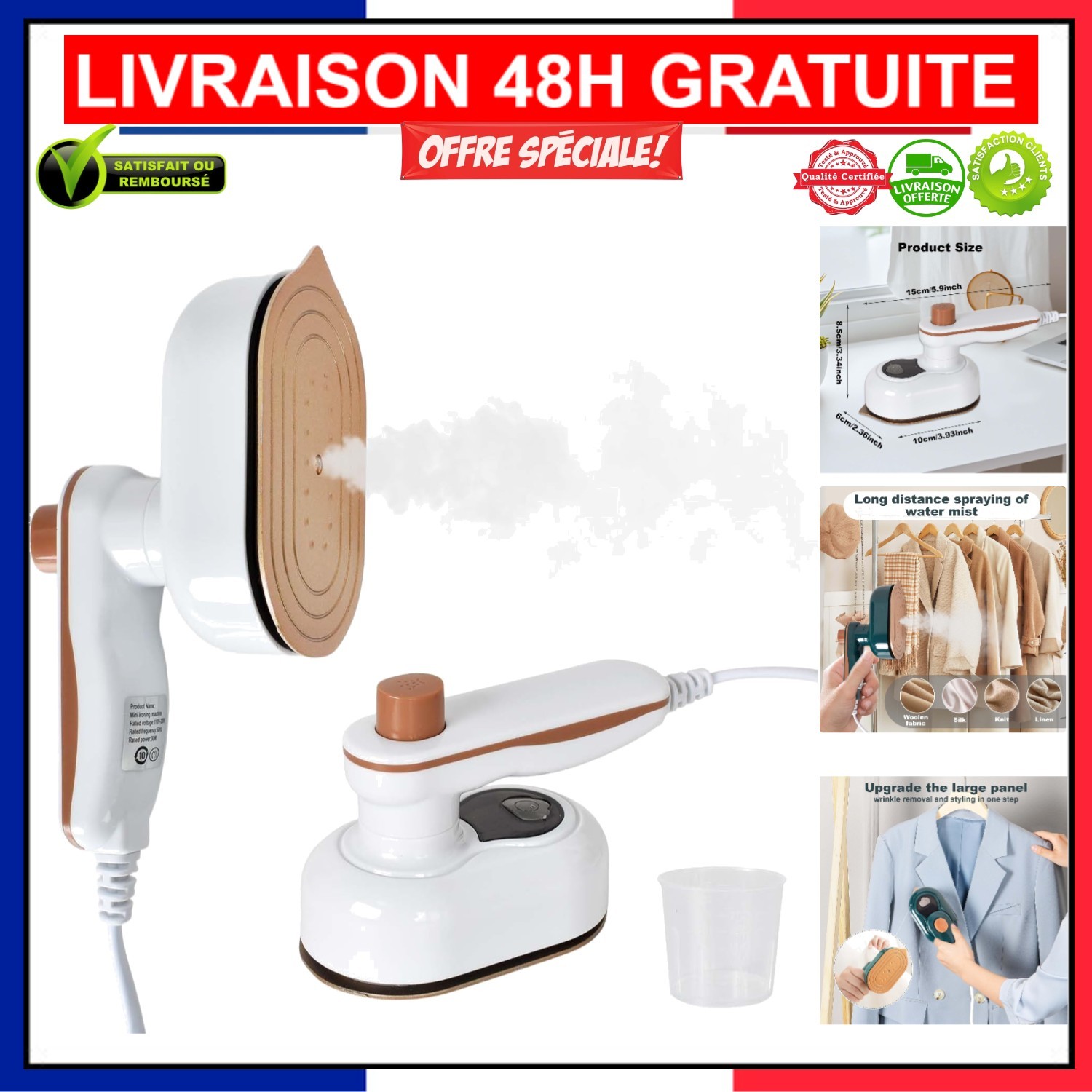 Défroisseur à main rotatif compact pour repasser vos vêtements en voyage