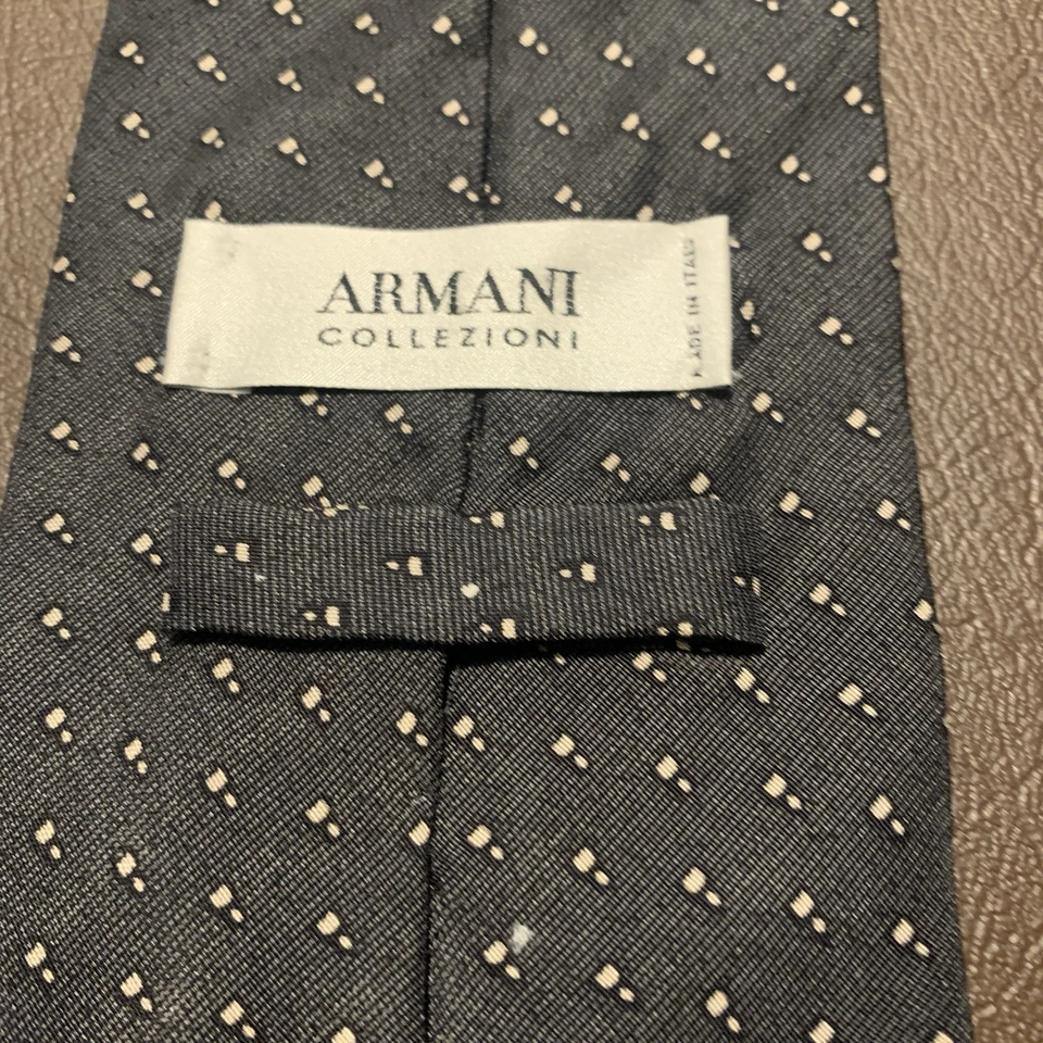 Corbata Armani Collezioni Para Hombre Negra Gris Plata Italia Punteada Calce Clásico Foto 3 de 4