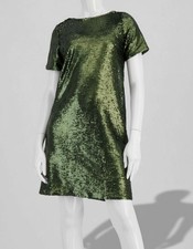Anne Klein Women's Green Sequined Short-Sleeve Shift Dress Size 2