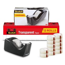 Transparent Tape 3/4 x 1000 Inches 12 Rolls 1 Dispenser HeavyDuty for Office