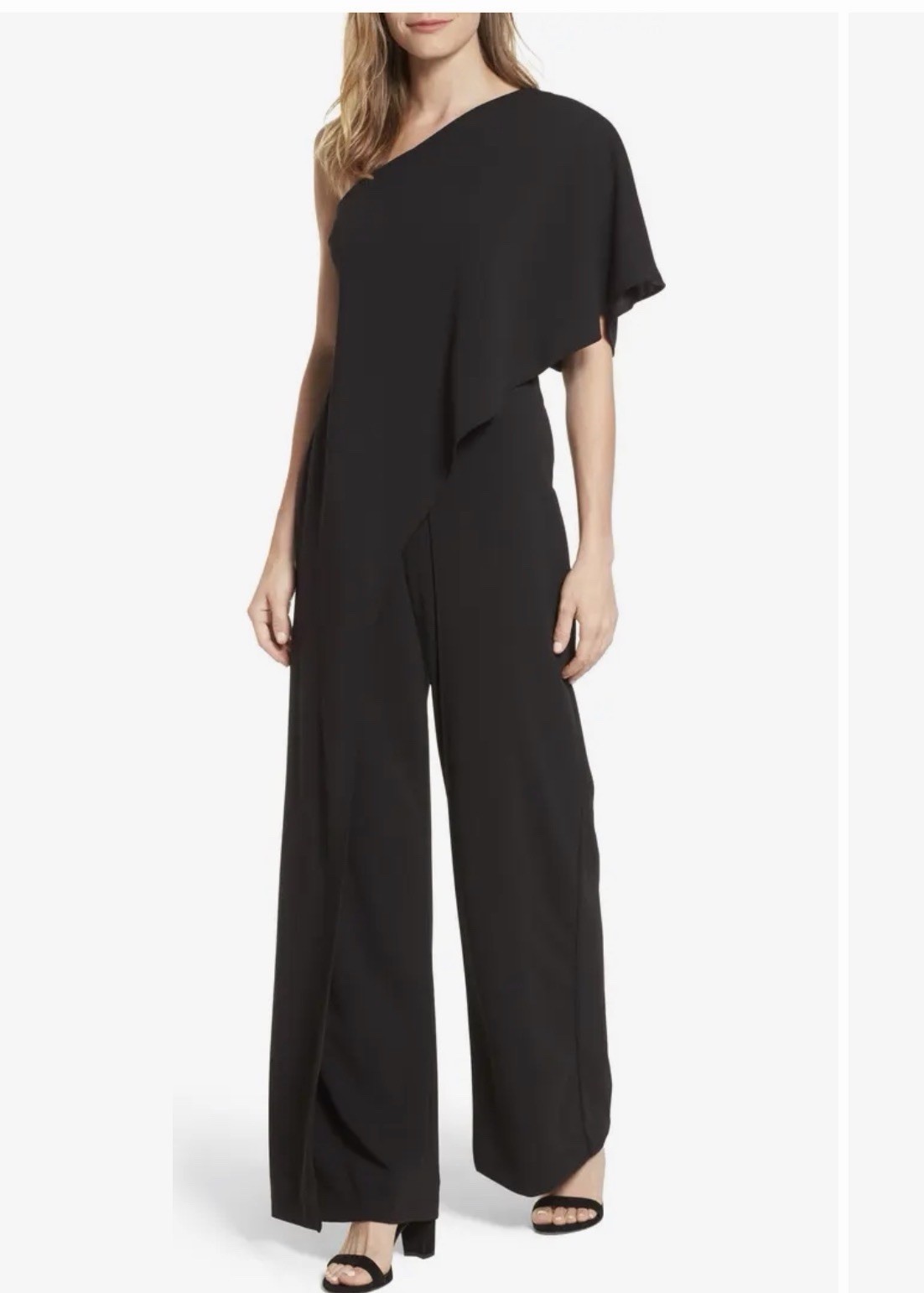 Adrianna Papell One-Shoulder Jumpsuit Size 16 flowy Event Wedding Black Tie $199