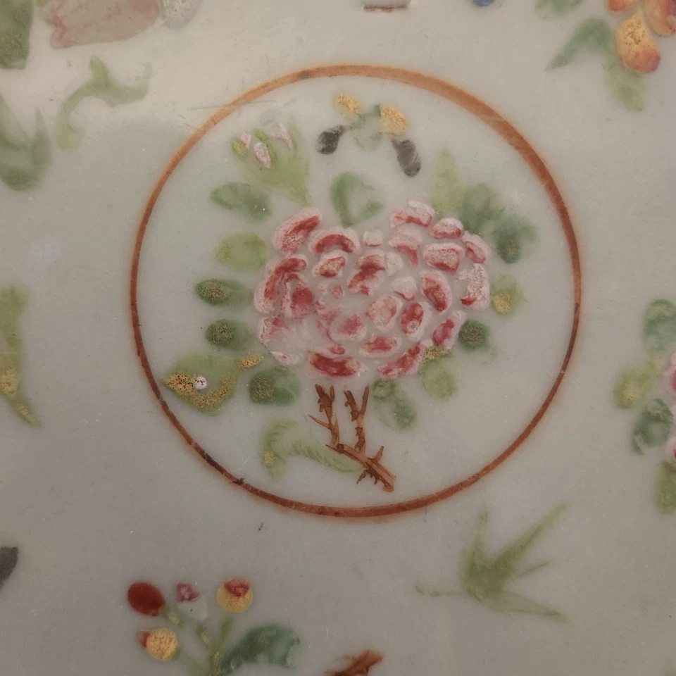 РЕДКАЯ великолепная антикварная тарелка с розовым медальоном ручной росписи - Изображение 3 из 4
