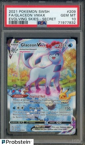 2021 Pokemon SWSH Evolving Skies Secret #209 FA Glaceon VMax PSA 10 GEM MINT