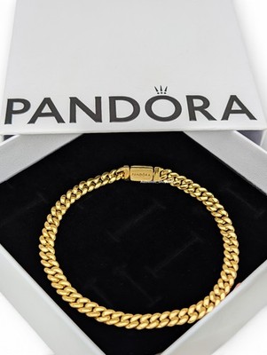 NEW 100% Authentic PANDORA 14k Gold Pl Cuban Chain Bracelet Flat Clasp 564367C00
