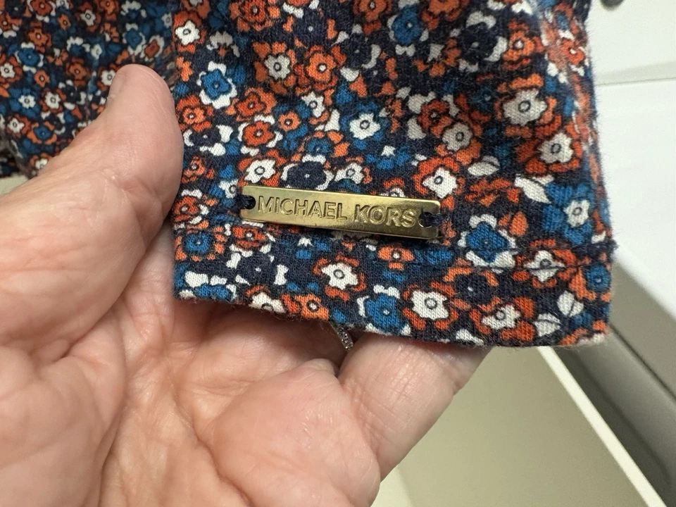 Michael Kors Mujer Manga Corta Campana Azul y Naranja Floral Top Talla LG Foto 3 de 4