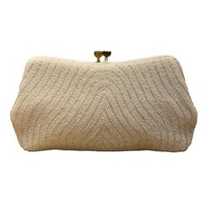 Vintage Women  s Ivory Beaded Made in Japan Kiss Lock Evening Clutch