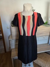 FRANK WALDER LEINENKLEID GR 42 SCHWARZ FARBIG ETUIKLEID A-LINIE ZEITLOS SCHICK!