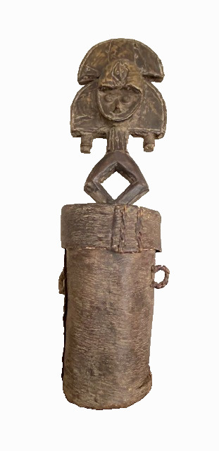 18" Vintage African Kota Mahongwe Gabon Tribe Metal & Wood Reliquary Bark Box