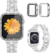 Compatible for Apple Watch Band with Screen Protector Case, Jewelry Replacement