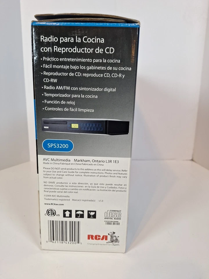 2009 RCA SPS3200 Kitchen Radio CD Player Black Lightweight New - Image 2 of 4