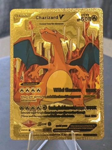 Pokémon Charizard V 508hp Gold Foil Fan Art Collector Card TCG - Picture 1 of 2