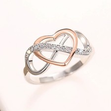 Anillo de plata de ley 925 con corazón infinito de circonitas cúbicas tallas 6-10 para mujer