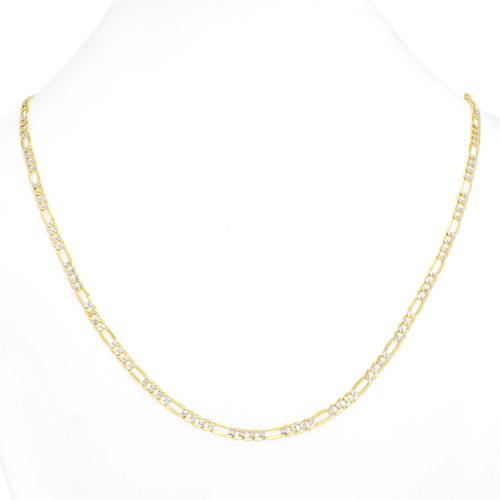 10K Yellow Gold 4.5mm Mens Diamond Cut White Pave Figaro Link Chain Necklace 28" - Picture 10 of 11