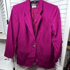 Vintage Sag Harbor Pink 100 Wool Blazer Jacket Women's Sz 10 Gold Crest Button