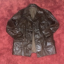 Vtg Men  s Donnie Brasco Style Brown Leather Jacket Button Coat Sz 42 - No Liner