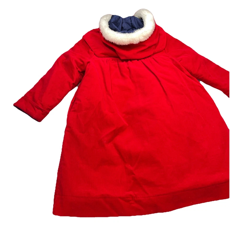 RED CORDUROY JACKET Quilted Victorian cape Pockets white Fur HOOD Hand Muff SET - Image 3 of 4