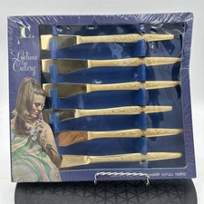 Vintage New Old Stock Lifetime Cutlery Golden Banquet Dinner Knives Set of 6