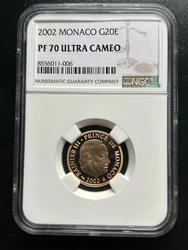 2002 MONACO GOLD .187oz $20 NGC PROOF PF70 ULTRA CAMEO TOP POP