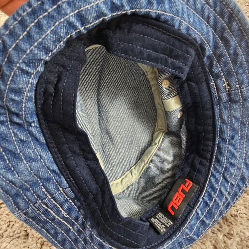 FUBU Cappello Secchiello Adulto Taglia Unica Blu Denim Logo Spellout Traspirante 100% Cotone - Foto 9 di 10