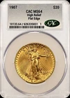 1907 $20 US Gold Saint Gaudens High Relief Flat Edge CACg MS64 Double Eagle CAC