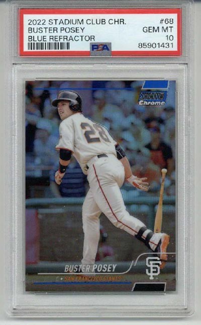 2022 TOPPS STADIUM CLUB CHROME BLUE REFRACTOR BUSTER POSEY /199 PSA 10 LOW POP