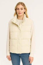 FRNCH Paris Corduroy Puffer Vest Women Size Large Goose Down Cream Full Zip NEW
