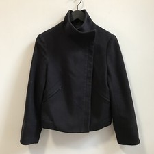 Jigsaw Zip Wool Coat Asymmetrical Navy Moto Style Sz 4
