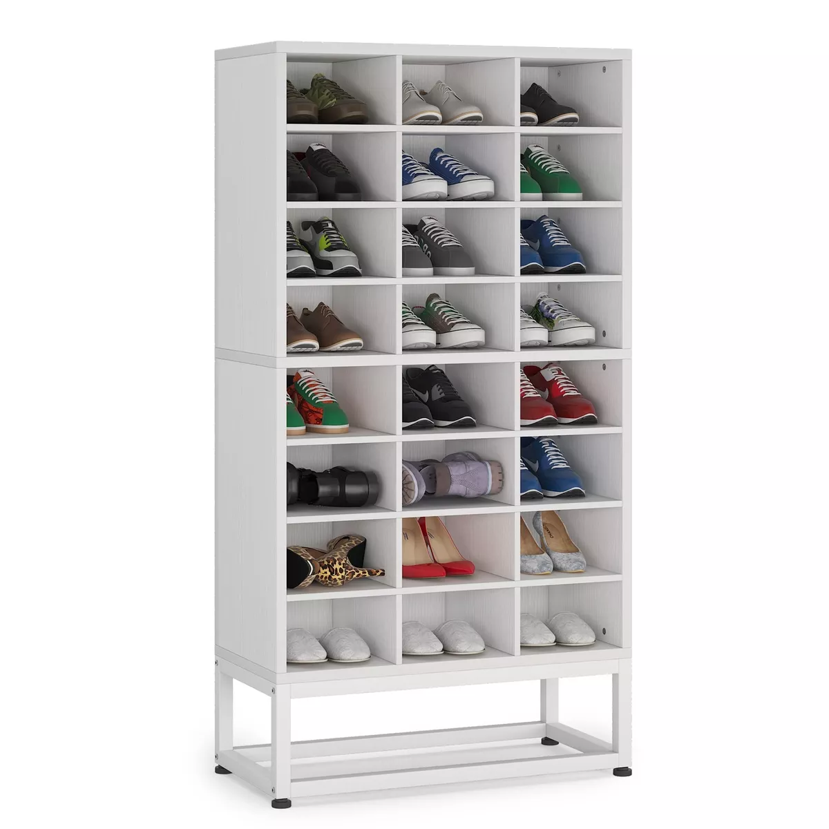 Tribesigns Shoe Storage Cabinet, Freestanding Shoe Storage Organizer with  24 Cubbies, 8-Tier White Shoe Rack with Adjustable Partition for Entryway