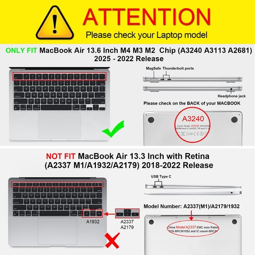 Coque Compatible avec MacBook Air 13.6 Pouces M4 M3 M2 A3240/A3113/A2681 2025... - Photo 2/9