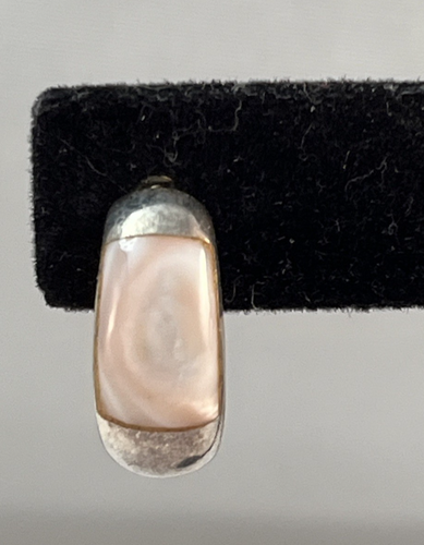 Vintage 925 Sterling Silver Mother of Pearl MOP Half Hoop Earrings - Picture 5 of 10