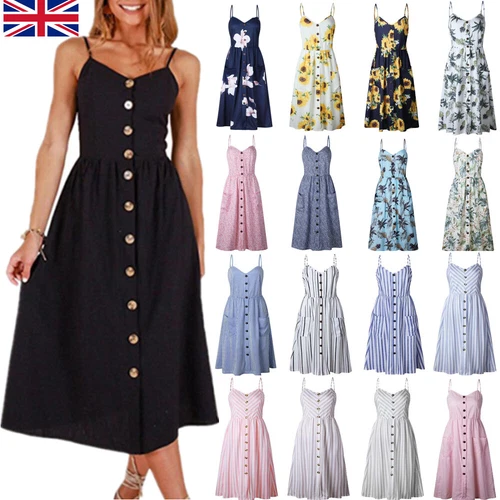 BOHO Womens Strappy Sun Dresses Summer Holiday Beach Midi Dress Plus Size 6-20 - Picture 2 of 83