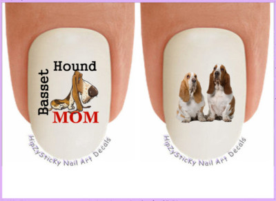 Nail Art 109F DOG BREED Basset Hound Mom 3 WaterSlide Nail Decal Transfer Stickr