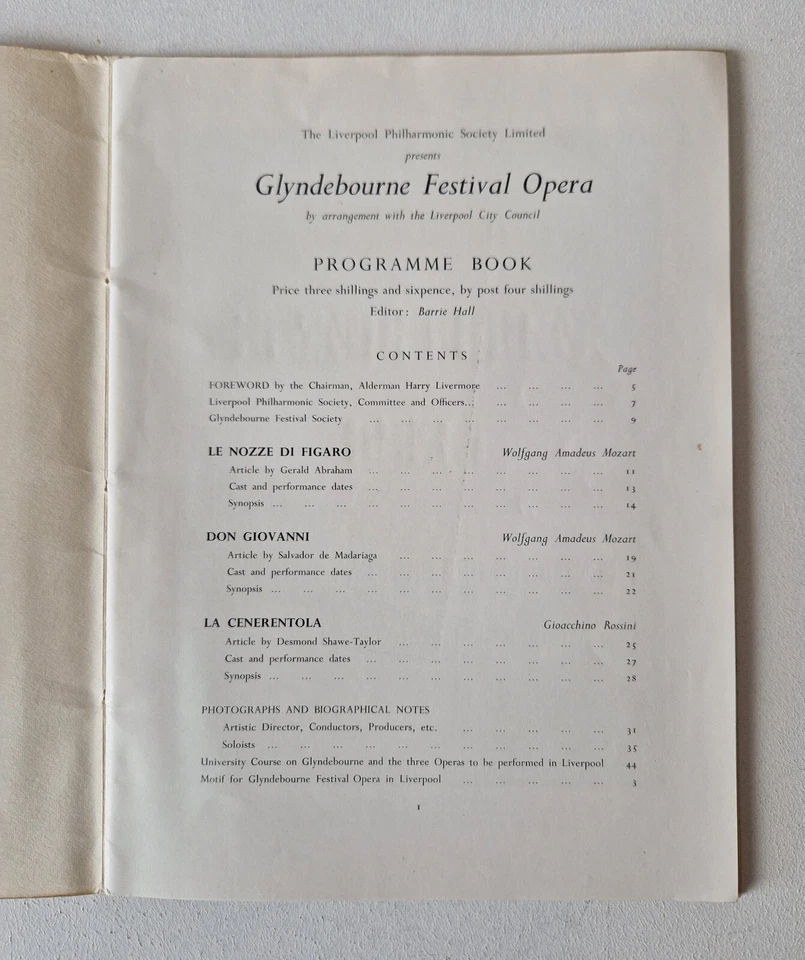 GLYNDEBOURNE OPERA 1956 FESTIVAL HISTORICAL PROGRAMME BOOK 10-22 SEPTEMBER 1956 - Image 3 of 4