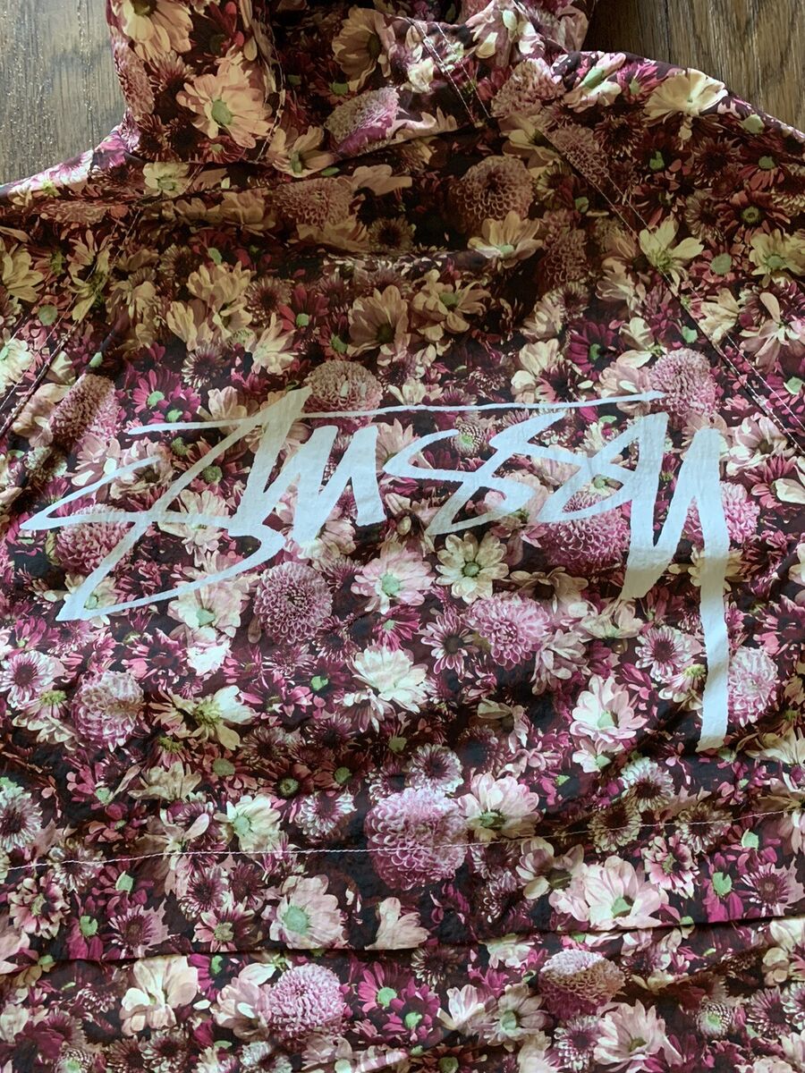 Stussy Floral Nylon Beach Shell Jacket Maroon Size Medium Stussy Floral Nylon Beach Shell Jacket Maroon Size Medium