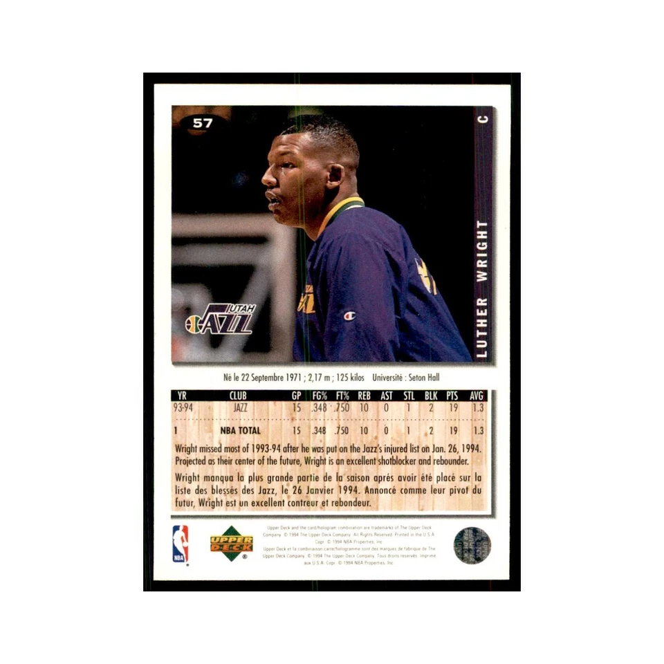 1994 Upper Deck Collectors Choice Luther Wright Basketball Cards #57 - Image 2 of 3