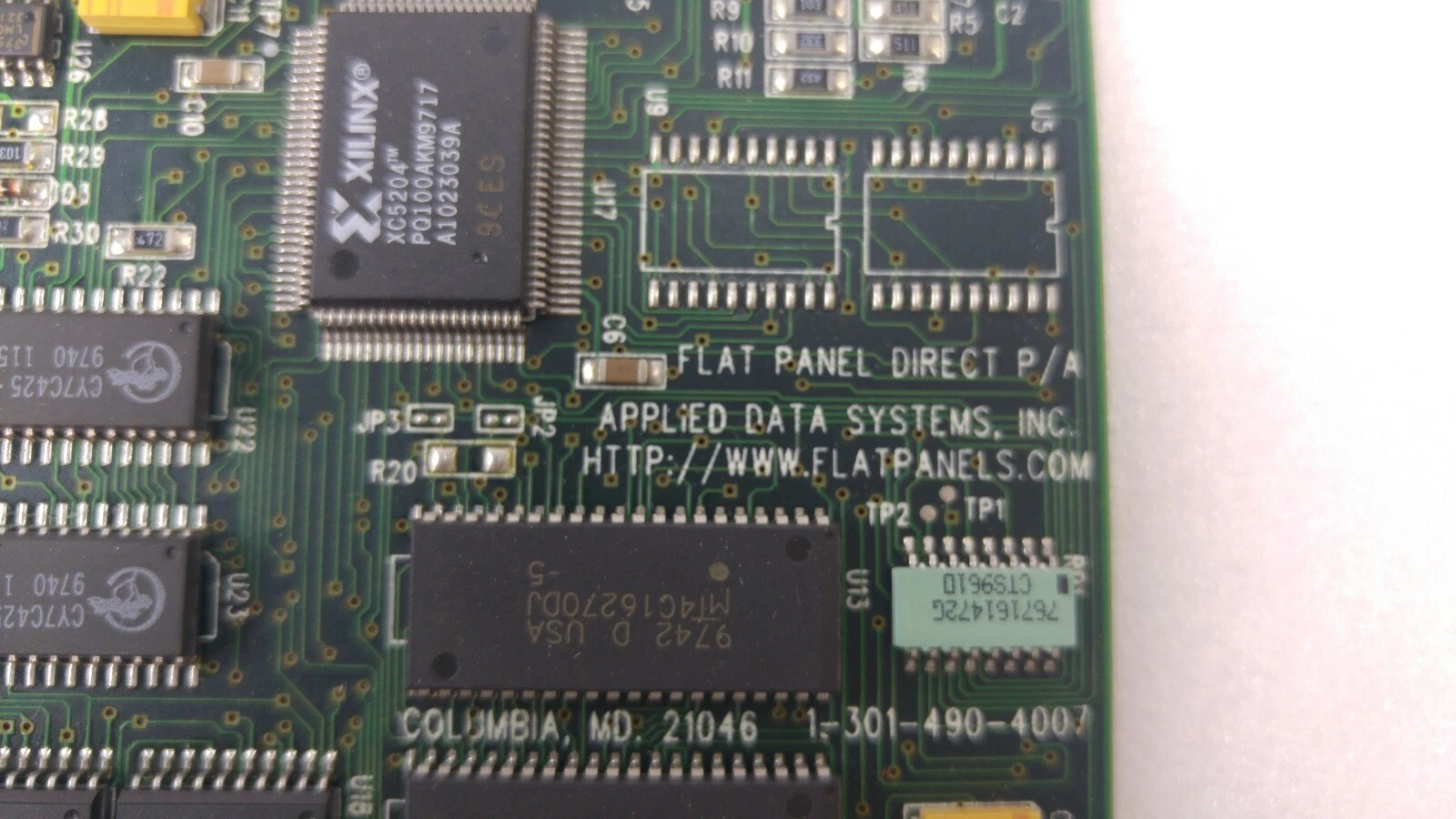Silkscreen: Flat Panel Direct P/A, Applied Data Systems Inc., www.flatpanels.com, Xilinx XC5204