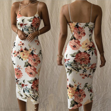 Lady Sexy Slim Sling Print Dress Bodycon Backless Ball Gown Party Dress faishon