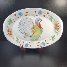 Vintage Esentiel By Stafford Turkey Motif Oval Serving Platter 16.5×12" Inches
